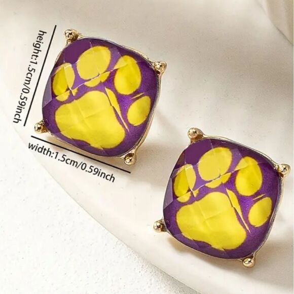 New LSU faceted stud earrings - Picture 2 of 2